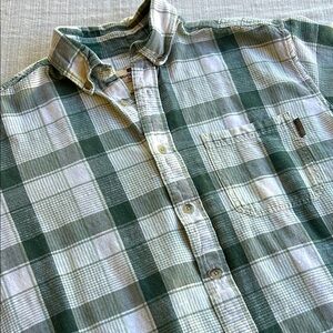 Men’s Woolrich Short Sleeve Green & White plaid Shirt Size Large